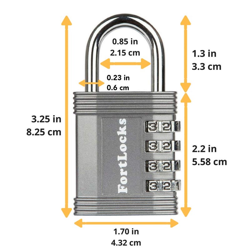 FortLocks Padlock - 4 Digit Combination Lock for Gym Outdoor & School Locker, Fence, Case & Shed â€“ Heavy Duty Resettable Set Your Own Combo â€“ Waterproof & Weatherproof (4 Pack - Silver) - Image 2